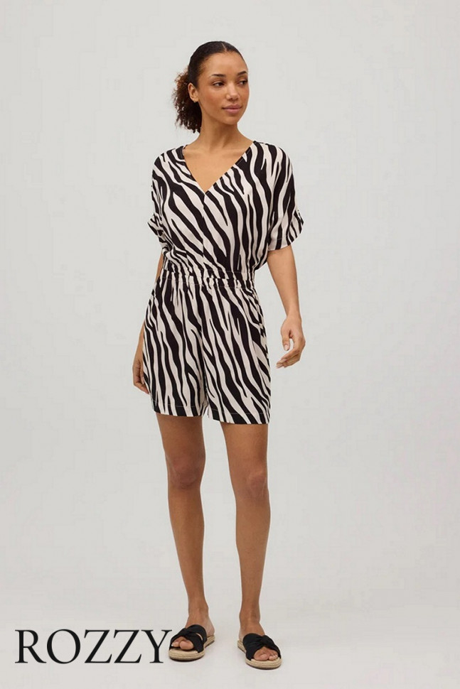 Комбинезон пляжный вискозный Ysabel Mora 86156 черный/белый