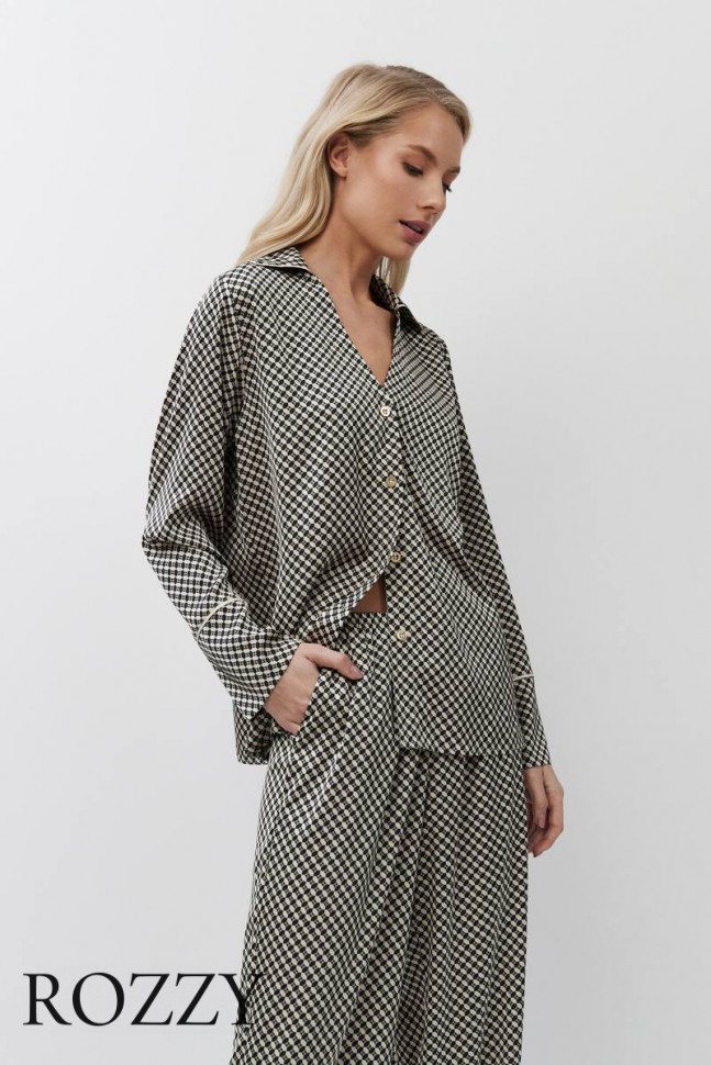 Пижама атласная Aruelle Romie черный/бежевый