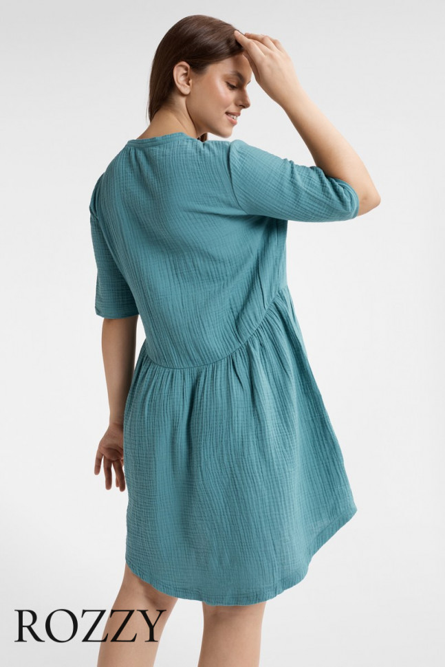 Платье домашнее хлопковое Esotiq Loony 40606 морская волна