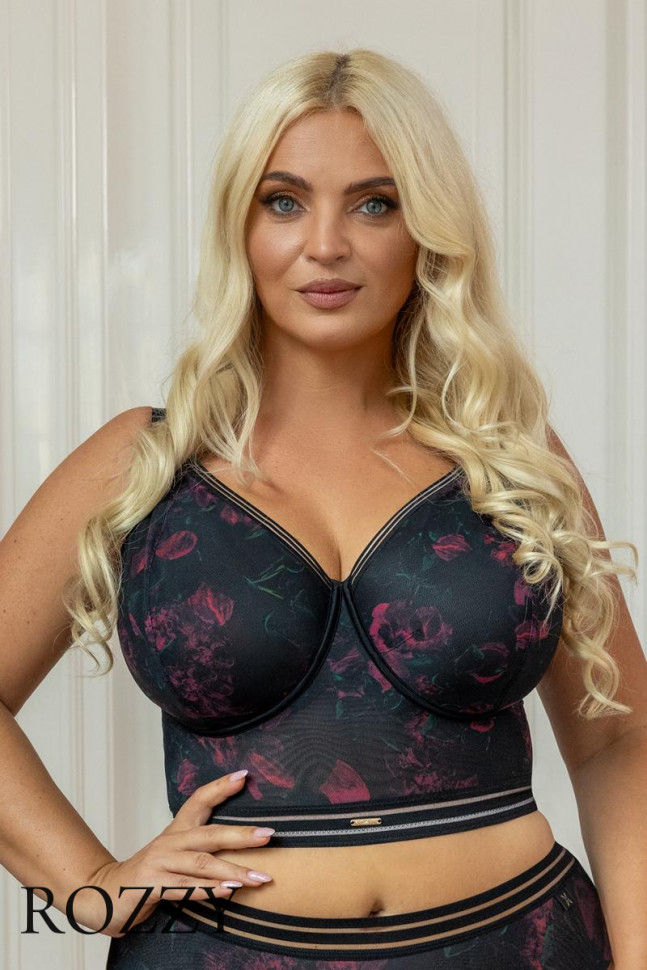 Бюстгальтер бюстье Kris Line Blossom Softbralette longline черный/сиреневый