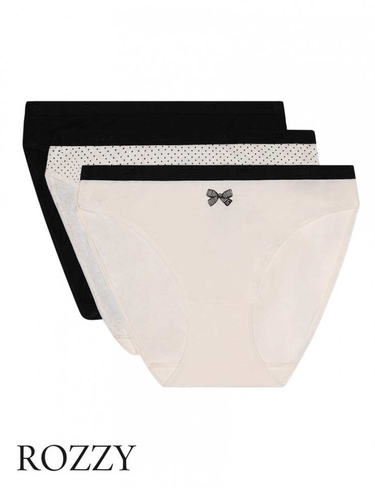 Трусы слипы хлопковые DIM Les Pockets Cotton 4C17 с черным бантом (уп.3шт.)