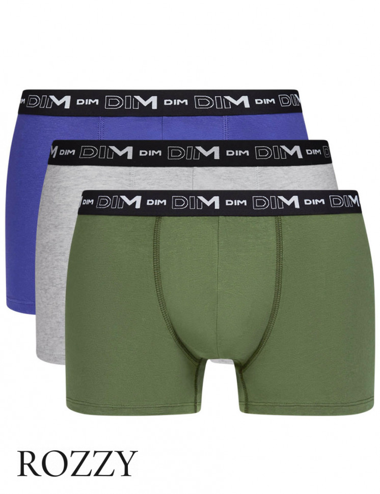 Трусы шорты мужские DIM 6596/3 хаки/синий/кварц (уп.3шт.)