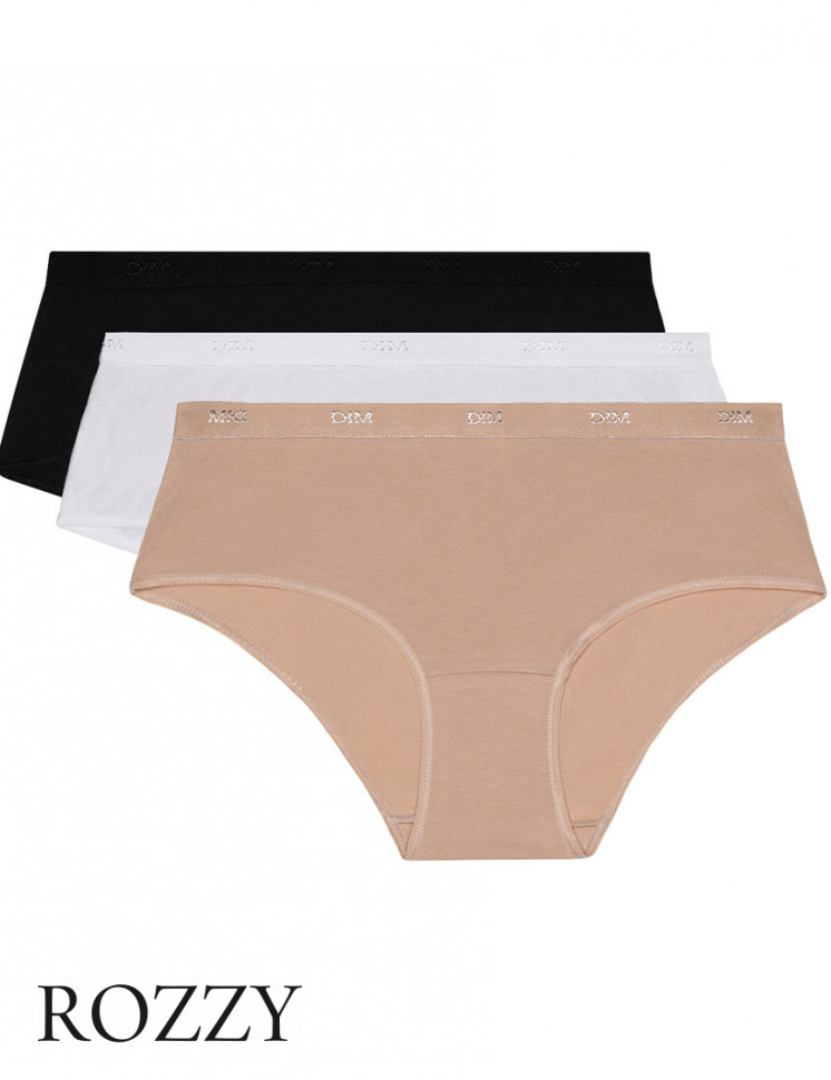 Трусы шорты хлопковые DIM Les Pockets Eco 4H01/3 белый/телесный/черный (уп.3шт.)