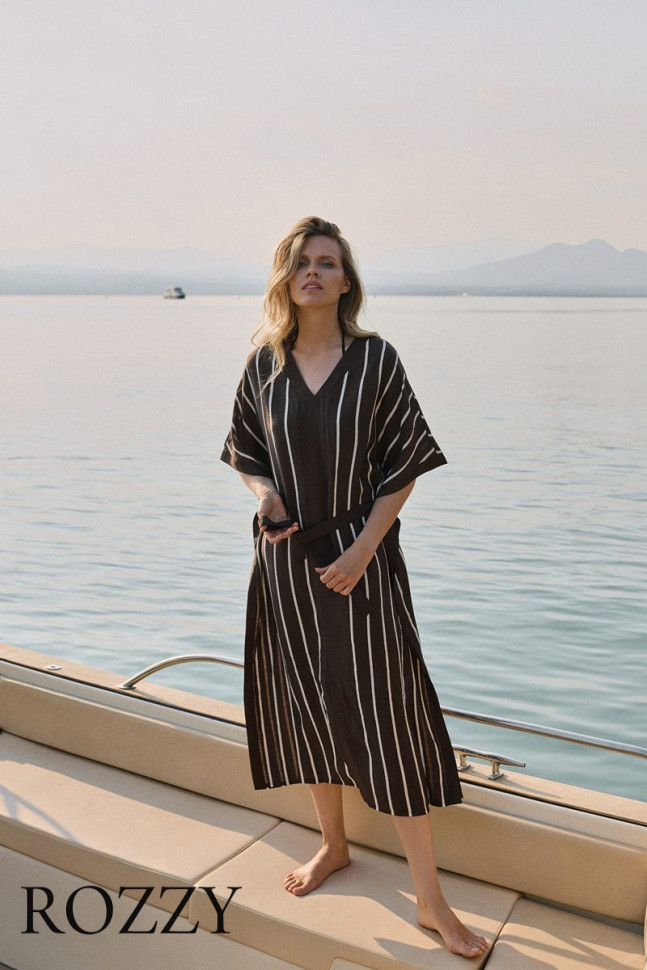 Платье домашнее вискозное Aruelle Cedar шоколадный/молочный