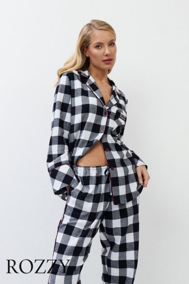 Пижама фланелевая Aruelle Angelica черный/белый