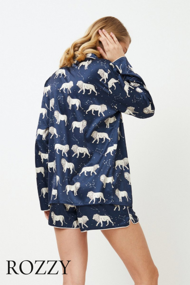 Пижама атласная с шортами Aruelle Nala темно-синий/серый