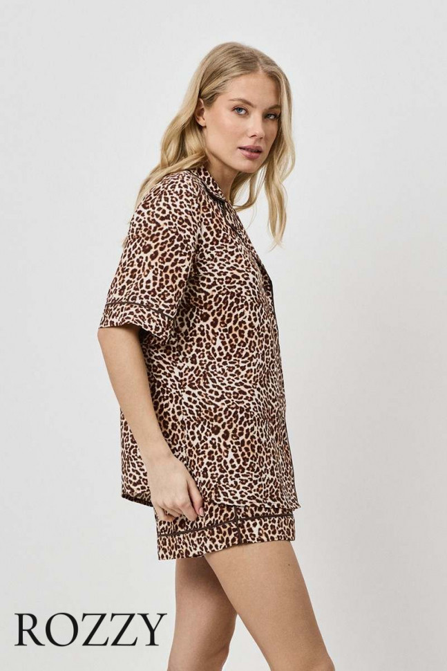 Пижама вискозная с шортами Aruelle Lior леопардовый