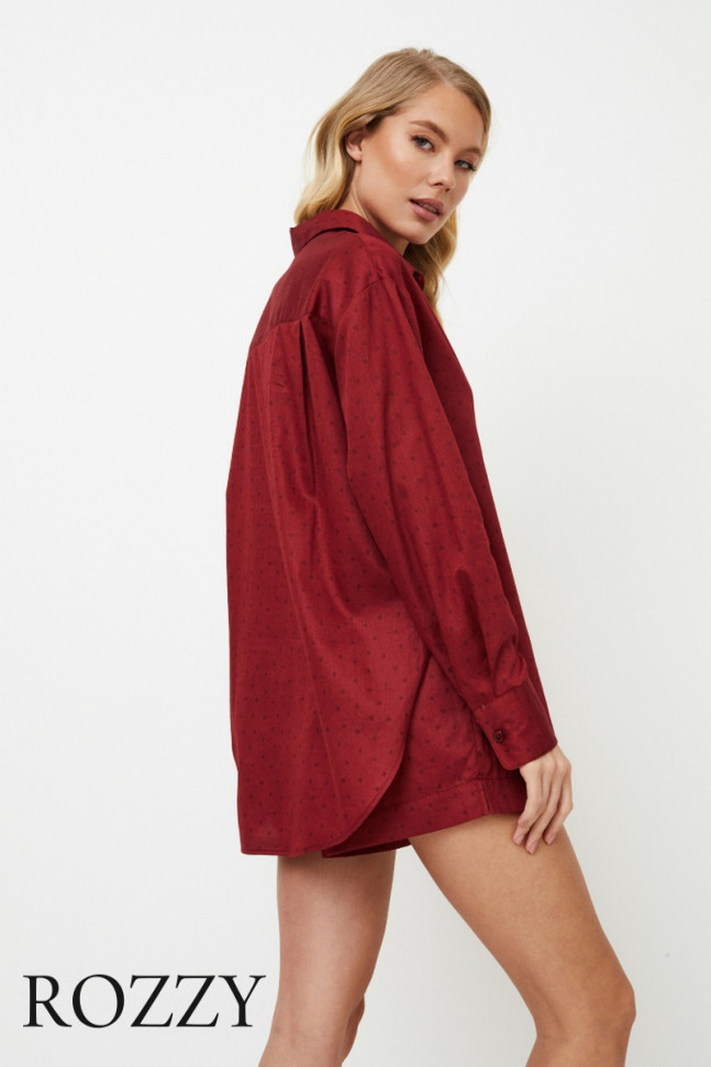 Пижама хлопковая с шортами Aruelle Vittoria бургундское вино